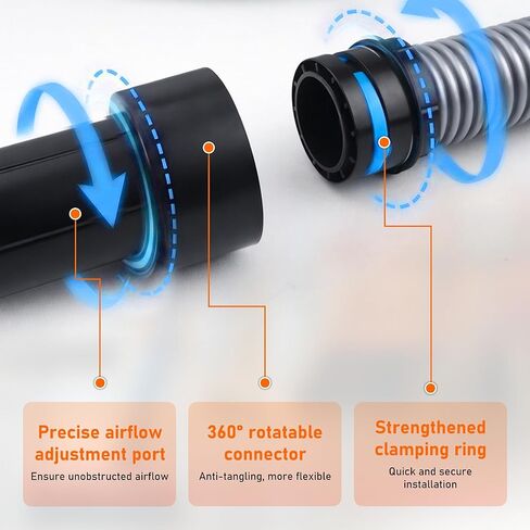 16FT Shop Vac Hose Extension,Commercial Dust Collection Hose Kit,1-1/4 Diameter TPE Vacuum Hose with 6 Adapters for Vacuums System,Compatible with Woodworking Power Tool and Sander by TOMOON in Saudi Arabia