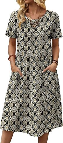Zeagoo Womens Summer Midi Dress Casual Short Sleeve A-Line Cotton Linen Dress Flowly Beach Tunic Sundresses with Pockets 2025 in Saudi Arabia