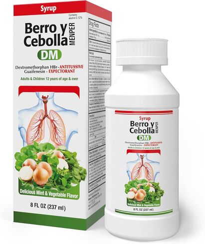 Menper Jarabe Berro y Cebolla DM – Herbal Cough Suppressant and Expectorant with Dextromethorphan, Guaifenesin, Onion, Ginger, and Honey – Natural Chest Congestion Relief – 8 Fl Oz | 1-Pack in Saudi Arabia