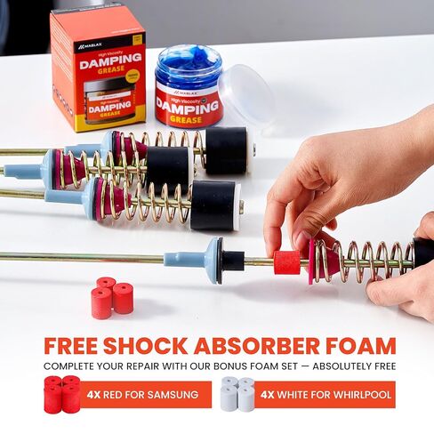 Damping Grease Kit for Washing Machine Suspension Rods with Foam Inserts | High-Viscosity 35,000 CST Blue 100g Dampening Grease for Toilet Seat & Washer Shock Absorption Lubricants in Kuwait