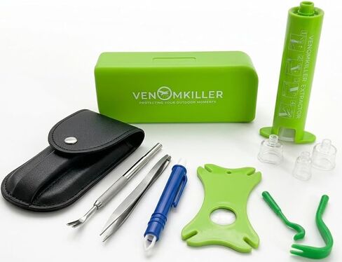 أداة شفط السم من VENOMKILLER ومجموعة إزالة القراد 6 في 1 مع حزمة ملاقط لتخفيف لدغات الحشرات والبعوض ودبور النحل وإزالة القراد من البشر والكلاب والقطط in Kuwait