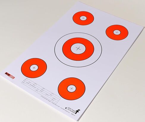EZ2C Hi Visibility Target Paper for Gun Shooting Range, Compatible with Handgun, Rifle and Pistol, Made in USA Tear-Off Pad of 25 (11"x17") Five Bullseyes per Sheet in Saudi Arabia