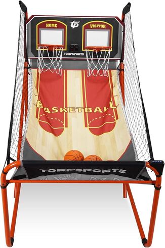 Foldable Indoor Basketball Arcade Game with Steel Frame Indoor Double Electronic Basketball Machine with 5 Size 7 Inch Balls for 2 Players Basement Game Rooms in Kuwait