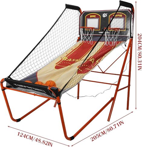 Foldable Indoor Basketball Arcade Game with Steel Frame Indoor Double Electronic Basketball Machine with 5 Size 7 Inch Balls for 2 Players Basement Game Rooms in Kuwait