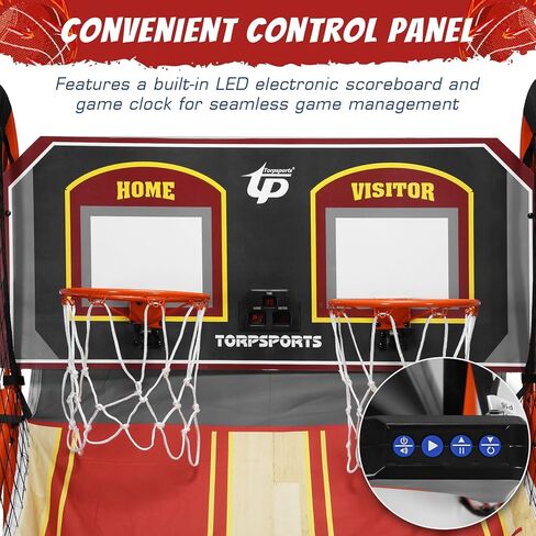 Foldable Indoor Basketball Arcade Game with Steel Frame Indoor Double Electronic Basketball Machine with 5 Size 7 Inch Balls for 2 Players Basement Game Rooms in Kuwait