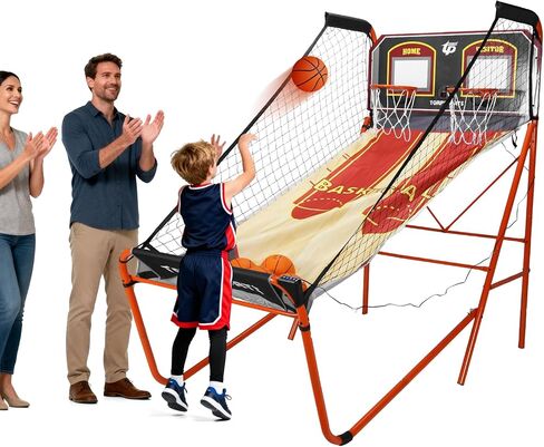 Foldable Indoor Basketball Arcade Game with Steel Frame Indoor Double Electronic Basketball Machine with 5 Size 7 Inch Balls for 2 Players Basement Game Rooms in Kuwait