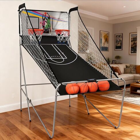 لعبة أركيد كرة السلة الإلكترونية، لعبة تبادل إطلاق النار المزدوجة القابلة للطي مع لاعبين، 8 خيارات للعب، نظام تسجيل LED، تتضمن 4 كرات سلة جاهزة للعب، مضخة هواء وإبرة للشباب والكبار in Kuwait