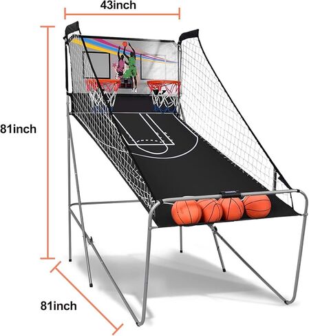 لعبة أركيد كرة السلة الإلكترونية، لعبة تبادل إطلاق النار المزدوجة القابلة للطي مع لاعبين، 8 خيارات للعب، نظام تسجيل LED، تتضمن 4 كرات سلة جاهزة للعب، مضخة هواء وإبرة للشباب والكبار in Kuwait