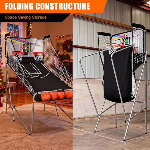 لعبة أركيد كرة السلة الإلكترونية، لعبة تبادل إطلاق النار المزدوجة القابلة للطي مع لاعبين، 8 خيارات للعب، نظام تسجيل LED، تتضمن 4 كرات سلة جاهزة للعب، مضخة هواء وإبرة للشباب والكبار in Kuwait