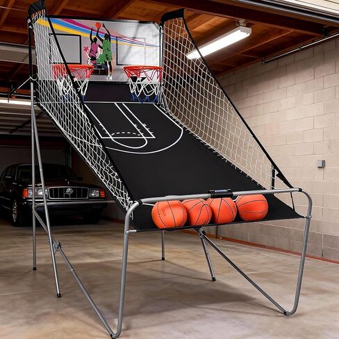 لعبة أركيد كرة السلة الإلكترونية، لعبة تبادل إطلاق النار المزدوجة القابلة للطي مع لاعبين، 8 خيارات للعب، نظام تسجيل LED، تتضمن 4 كرات سلة جاهزة للعب، مضخة هواء وإبرة للشباب والكبار in Kuwait