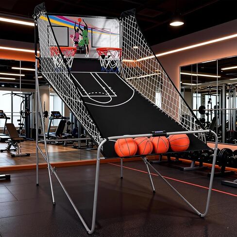 لعبة أركيد كرة السلة الإلكترونية، لعبة تبادل إطلاق النار المزدوجة القابلة للطي مع لاعبين، 8 خيارات للعب، نظام تسجيل LED، تتضمن 4 كرات سلة جاهزة للعب، مضخة هواء وإبرة للشباب والكبار in Kuwait