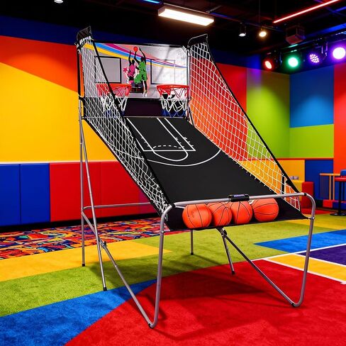 لعبة أركيد كرة السلة الإلكترونية، لعبة تبادل إطلاق النار المزدوجة القابلة للطي مع لاعبين، 8 خيارات للعب، نظام تسجيل LED، تتضمن 4 كرات سلة جاهزة للعب، مضخة هواء وإبرة للشباب والكبار in Kuwait