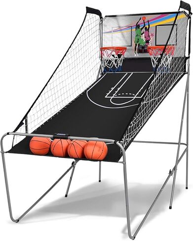 لعبة أركيد كرة السلة الإلكترونية، لعبة تبادل إطلاق النار المزدوجة القابلة للطي مع لاعبين، 8 خيارات للعب، نظام تسجيل LED، تتضمن 4 كرات سلة جاهزة للعب، مضخة هواء وإبرة للشباب والكبار in Kuwait