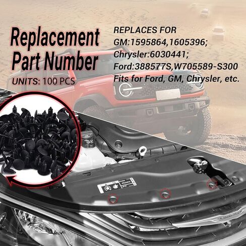 ANTS PART 100 Pcs Auto Car Fender & Bumper Shield Fastener Clips for GM #1605396, 1595864; Chrysler 6030441; Ford 388577S, W705589-S300 in Kuwait