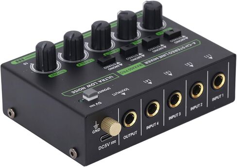 4 Channel Stereo Sound Mixer, Type C DC5V Low Noise 1/4in Input Output Mini Audio Mixer for Guitars Bass Keyboards Small Clubs Bars in Saudi Arabia