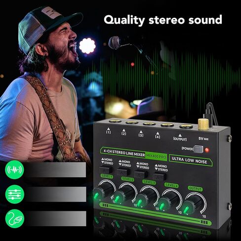 4 Channel Stereo Sound Mixer, Type C DC5V Low Noise 1/4in Input Output Mini Audio Mixer for Guitars Bass Keyboards Small Clubs Bars in Saudi Arabia