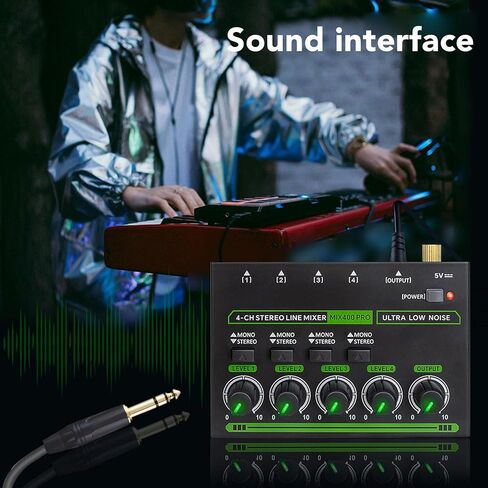 4 Channel Stereo Sound Mixer, Type C DC5V Low Noise 1/4in Input Output Mini Audio Mixer for Guitars Bass Keyboards Small Clubs Bars in Saudi Arabia