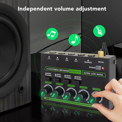 4 Channel Stereo Sound Mixer, Type C DC5V Low Noise 1/4in Input Output Mini Audio Mixer for Guitars Bass Keyboards Small Clubs Bars in Saudi Arabia