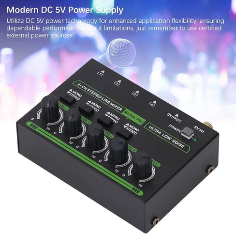 4 Channel Stereo Sound Mixer, Type C DC5V Low Noise 1/4in Input Output Mini Audio Mixer for Guitars Bass Keyboards Small Clubs Bars in Saudi Arabia