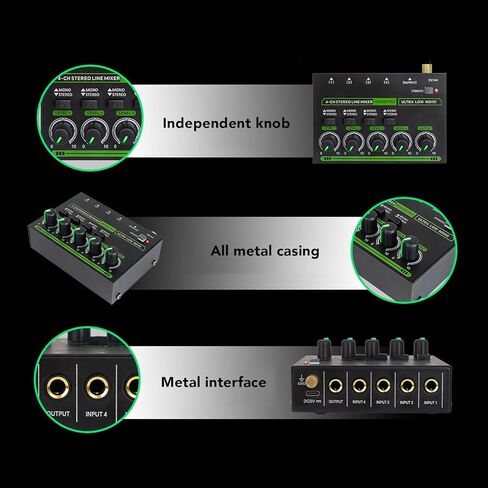 4 Channel Stereo Sound Mixer, Type C DC5V Low Noise 1/4in Input Output Mini Audio Mixer for Guitars Bass Keyboards Small Clubs Bars in Saudi Arabia