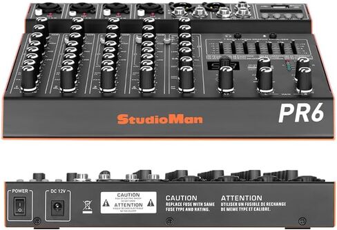 لوحة صوت لخلاط الصوت StudioMan PR6 ذات 6 قنوات مع 99 تأثير DSP، طاقة فانتوم 48 فولت، تحكم مستقل في PAN، اتصال الهاتف، 7 نطاقات EQ للبث المباشر، تسجيل الاستوديو، أداء DJ in Kuwait