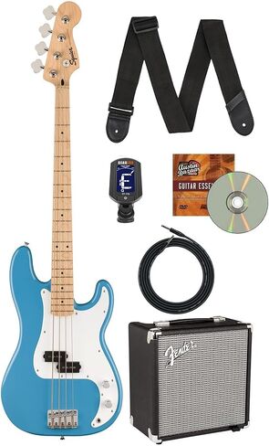 Fender Squier Sonic Precision Bass Guitar - California Blue Bundle with Amplifier, Cable, Tuner, Strap, and Austin Bazaar Instructional DVD in Saudi Arabia
