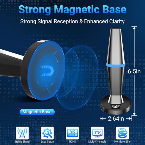 Digital TV Antenna for Smart Tv Indoor TV Antenna for Tv Without Cable with Strong Magnetic Base, 360° Reception HD Antenna for TV Indoor 4k -10FT Long Cables (Blue-V15601) in Kuwait