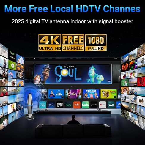 Digital TV Antenna for Smart Tv Indoor TV Antenna for Tv Without Cable with Strong Magnetic Base, 360° Reception HD Antenna for TV Indoor 4k -10FT Long Cables (Blue-V15601) in Kuwait