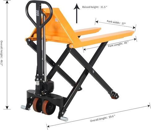 رافعة البليت اليدوية من APOLLOLIFT، شاحنات البليت المقصية، سعة رفع البليت 2200 رطل، 45 بوصة طول × 27 عرض، شوكة 3.3 بوصة ارتفاع مرفوع 31.5 بوصة، مناسبة للمنصات السفلية المفتوحة in Kuwait