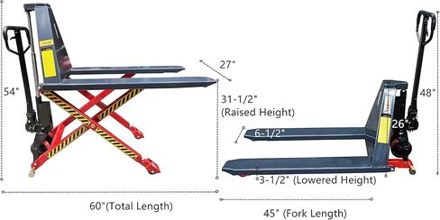 3300 رطل. الغطاء، 27 بوصة × 45 بوصة، ارتفاع الرفع: 3-1/2 بوصة إلى 31-1/2 بوصة، رافعات يدوية عالية الرفع لأدوات التعامل مع ألواح التحميل/أحادية الجانب in Kuwait