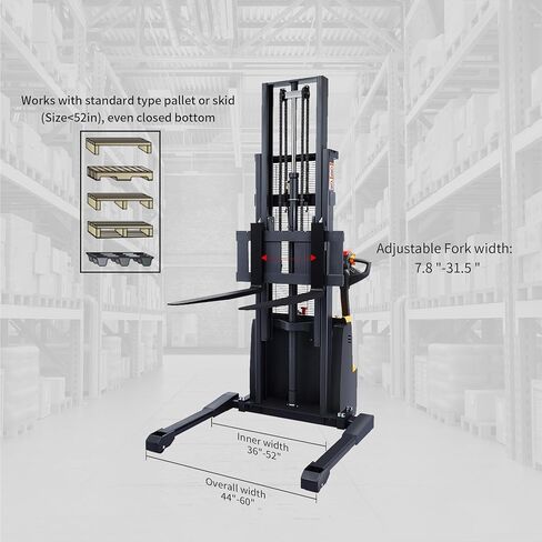 أبولوليفت مكدس كهربائي يعمل بالطاقة بالكامل مع أرجل ممتدة، سعة 3300 رطل، ارتفاع رفع 138 بوصة، شاحنة رفع مناولة المواد الكهربائية بالكامل، مع شوكات قابلة للتعديل in Kuwait