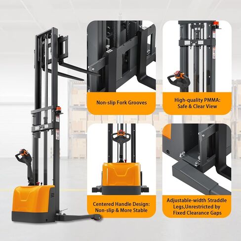 أبولوليفت مكدس كهربائي يعمل بالطاقة بالكامل مع أرجل ممتدة، سعة 3300 رطل، ارتفاع رفع 138 بوصة، شاحنة رفع مناولة المواد الكهربائية بالكامل، مع شوكات قابلة للتعديل in Kuwait