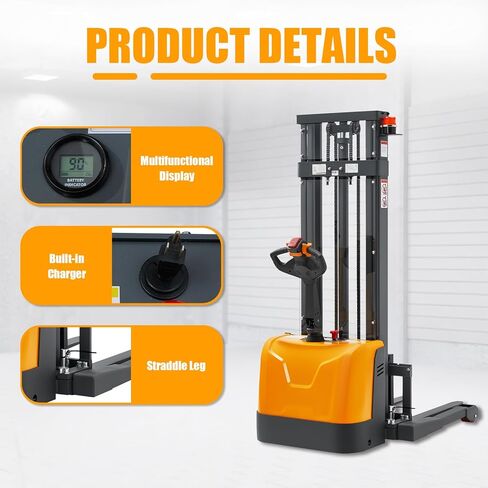 أبولوليفت مكدس كهربائي يعمل بالطاقة بالكامل مع أرجل ممتدة، سعة 3300 رطل، ارتفاع رفع 138 بوصة، شاحنة رفع مناولة المواد الكهربائية بالكامل، مع شوكات قابلة للتعديل in Kuwait