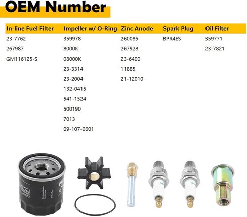 مجموعة خدمات الصيانة للمولد البحري Kohler 4EF 5E 6EF 7.3E، تتضمن فلتر الوقود والزيت، والمكره مع حلقة دائرية، وأنود الزنك وشمعات الإشعال، استبدل 23-7762 23-7821 359978 260085 BPR4ES in Saudi Arabia
