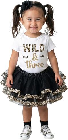 Luke and Lulu Young Wild and Three 3rd Birthday Outfit for Girls - Headband Set - Young Wild and Three Theme Party Dress in Kuwait
