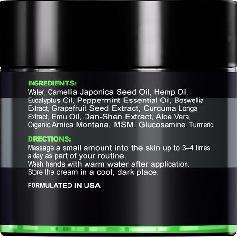 Hemp Cream - Maximum Strength Lotion - Gel with Arnica, Glucosamine, MSM, Menthol, Aloe Vera, Hemp Oil, Turmeric - Fast Absorption, Long-Lasting, Non-Greasy, Pleasant Scent, Lightweight - 4 oz in Saudi Arabia