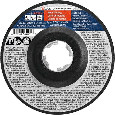 BOSCH CWX27M450-25 4-1/2 بوصة × 0.098 بوصة. X-Lock Arbor Type 27A (ISO 42) عجلة جلخ وقطع معدنية 30 حبيبة رملية in Saudi Arabia