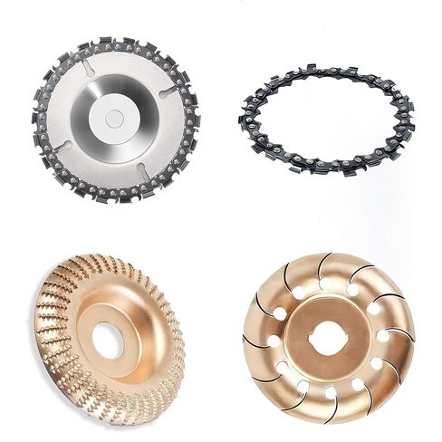 4 قطع عجلة طحن خشبية لطاحونة زاوية 4 بوصة أو 4 1/2 بوصة | قرص تشكيل خشب 12 سن | شفرة منشار دائرية ذات 22 سنًا مع سلسلة بديلة لقطع النجارة وتشكيل ونحت عجلة الطحن in Kuwait