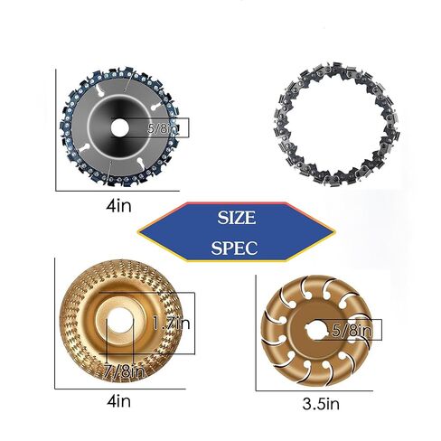 4 قطع عجلة طحن خشبية لطاحونة زاوية 4 بوصة أو 4 1/2 بوصة | قرص تشكيل خشب 12 سن | شفرة منشار دائرية ذات 22 سنًا مع سلسلة بديلة لقطع النجارة وتشكيل ونحت عجلة الطحن in Kuwait
