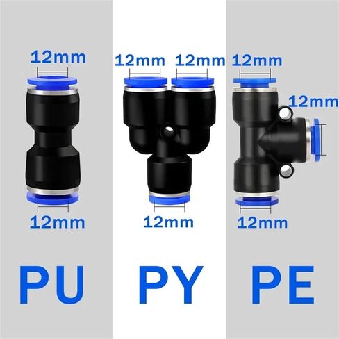 100PCS PE PU PG PY PW Pneumatic Fitting 4 6 8 10 12m Air Connectors Quick Connect Tee 3Way Plastic Pipe Hose Tube Connector(12mm(100pcs),PW) in Saudi Arabia