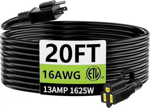 HUANCHAIN Indoor Outdoor Black Extension Cord 50 ft Waterproof, 16/3 Gauge Flexible Resistant Appliance Extension Cord Outside, 13A 1625W 16AWG SJTW, 3 Prong Electric Cable, ETL Listed in Kuwait
