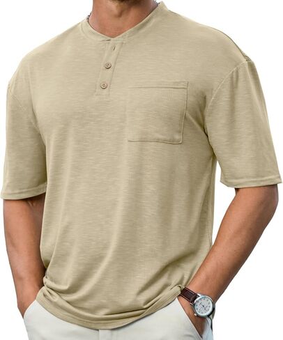 Opomelo Men's Henley Shirt Short Sleeve Athletic Stretch Henley Tee Basic Summer Button T-Shirts with Pocket in Kuwait