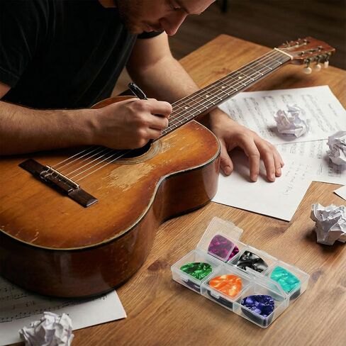 Guitar Pick Holder, 6 Grid Guitars Pick Case Guitars Picks Case 60 Capacity Organizer, Guitar Picks Storage Box, Individual Lid, Box Only in Kuwait