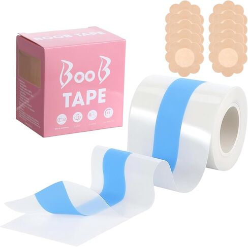 Transparent Breathable Boob Lift Tape, Soft Breast Tape, Invisible Breast Lift Tapes with 10Pcs Flower Nipple Covers, Sticky Clear Boobtape for Wedding Party Anniversary Dress Sport Clothes in Saudi Arabia