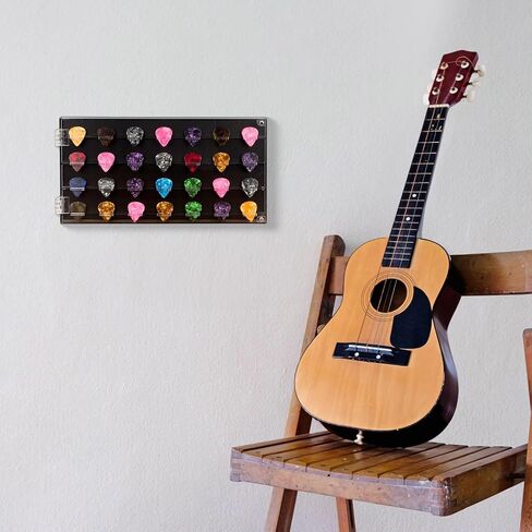 1 Pcs Acrylic Guitar Pick Display Case, 32 Slot Guitar Picks Case with Clear Lid, Guitar Pick Wall Mount Display Case 12.6 x 6.5 x 0.9 in, Black Background in Kuwait