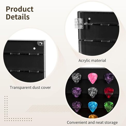 1 Pcs Acrylic Guitar Pick Display Case, 32 Slot Guitar Picks Case with Clear Lid, Guitar Pick Wall Mount Display Case 12.6 x 6.5 x 0.9 in, Black Background in Kuwait