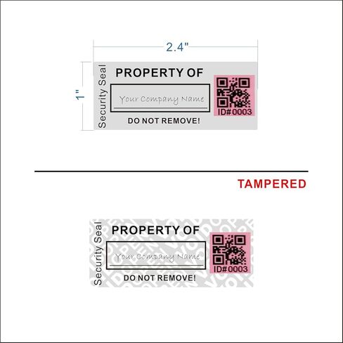 100pcs 1" x 2.4" Custom Printable Tamper Evident Security Asset Tags, TamperSeals Group - Industrial Property ID Labels for Inventory of Equipment (Matte Silver Metalized, QR Code, High Security Seal) in Kuwait