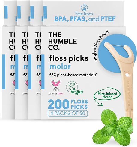 The Humble Co Dental Floss Picks for Teeth, 200 Count (Mint) - Double Thread Tooth Picks Flossers for Adults Gum Health - Toothpick Floss for Interdental Oral Care & Hygiene in Saudi Arabia