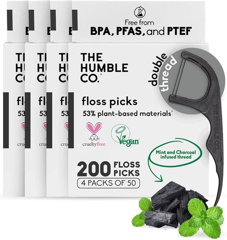 The Humble Co Dental Floss Picks for Teeth, 200 Count (Mint) - Double Thread Tooth Picks Flossers for Adults Gum Health - Toothpick Floss for Interdental Oral Care & Hygiene in Saudi Arabia