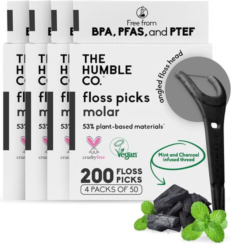 The Humble Co Dental Floss Picks for Teeth, 200 Count (Mint) - Double Thread Tooth Picks Flossers for Adults Gum Health - Toothpick Floss for Interdental Oral Care & Hygiene in Saudi Arabia